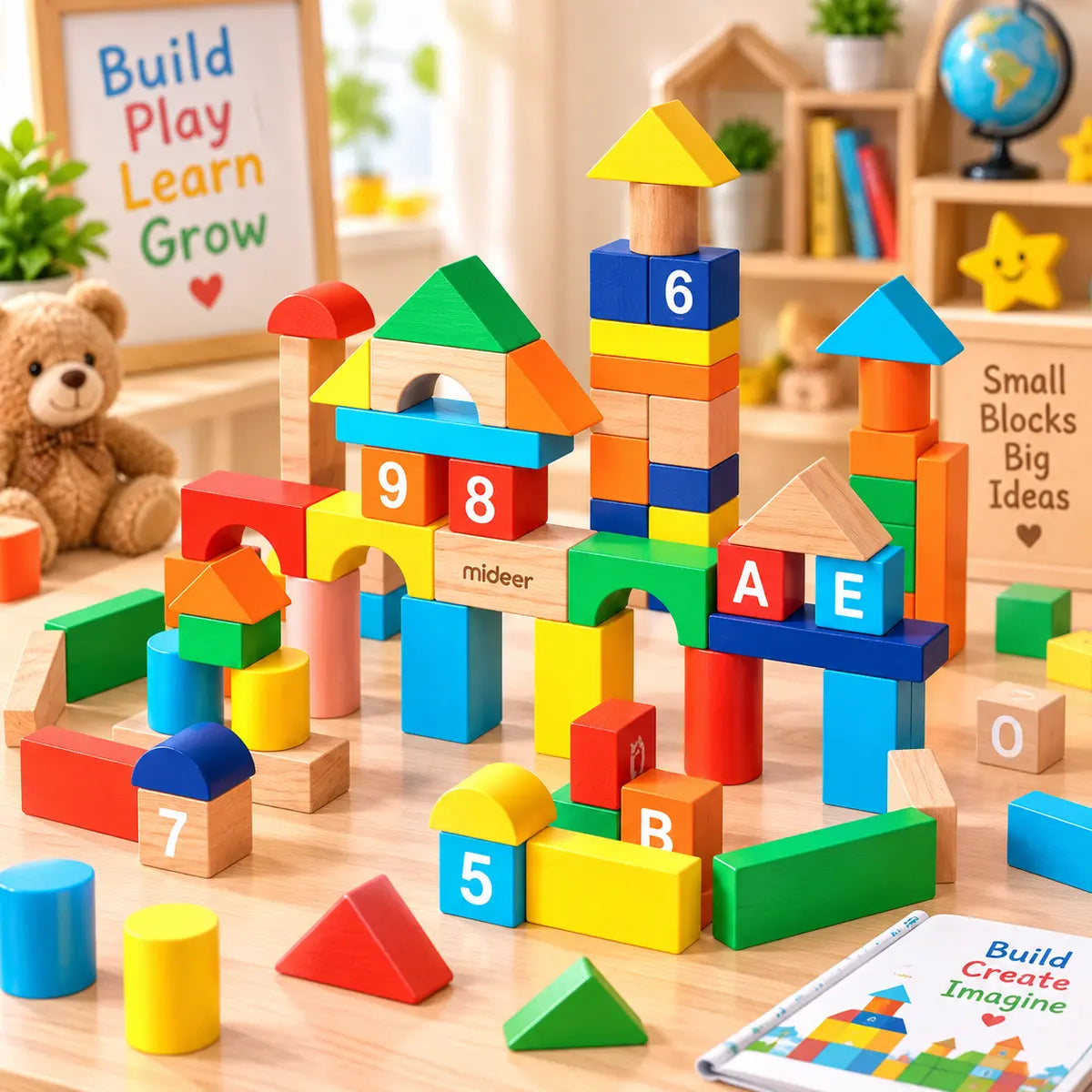 102 pcs colorful number and alphabet building blocks set with storage bucket for kids