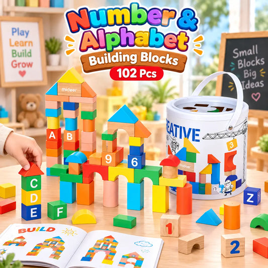 102 pcs colorful number and alphabet building blocks set with storage bucket for kids