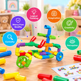 Colorful Creative Pipe Puzzle Building Blocks for Kids With Wheels (64 Pcs | 5117)