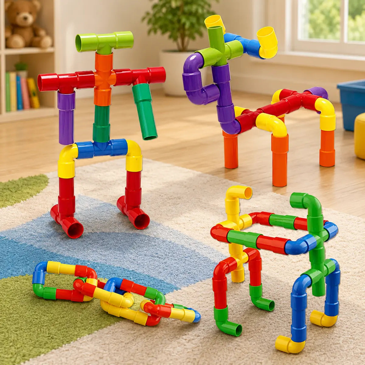 Colorful Creative Pipe Puzzle Building Blocks for Kids With Wheels