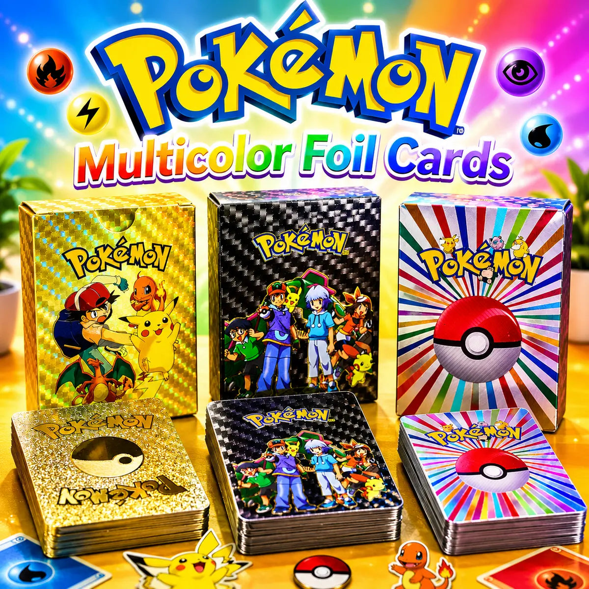 Pokémon Multicolor Foil Collectible Trading Cards Premium Deck for Kids