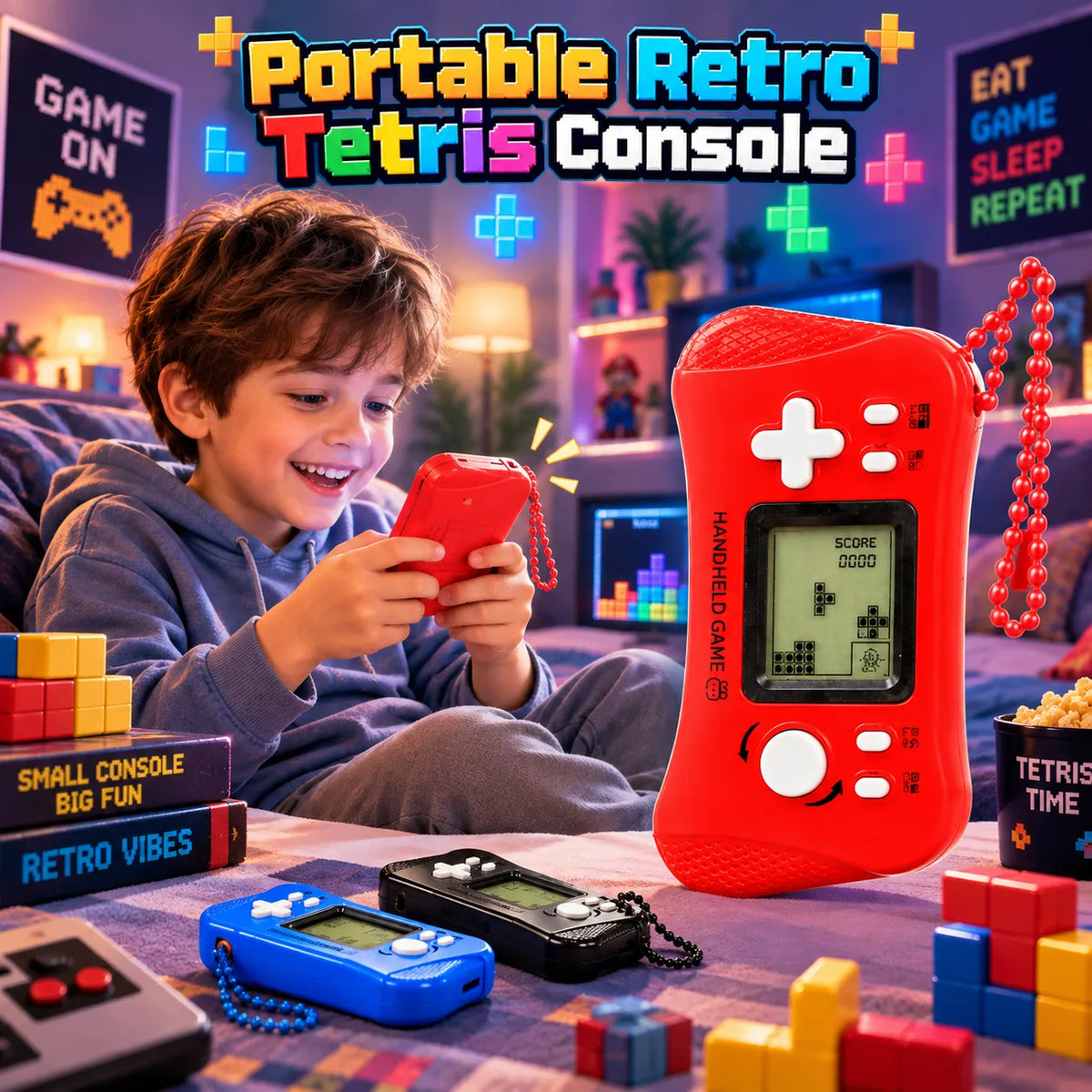 Portable Retro Tetris Console Brick Game Handheld Video Game for Kids