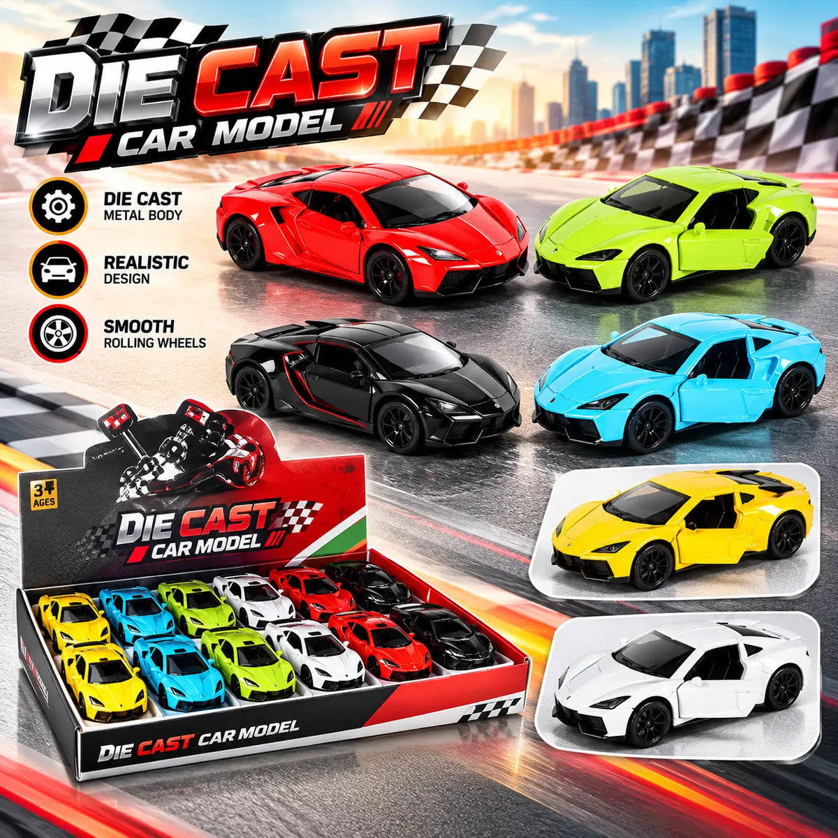 Pull-Back Alloy Die-Cast Super Cars for Kids (Random Colors | 4311C)