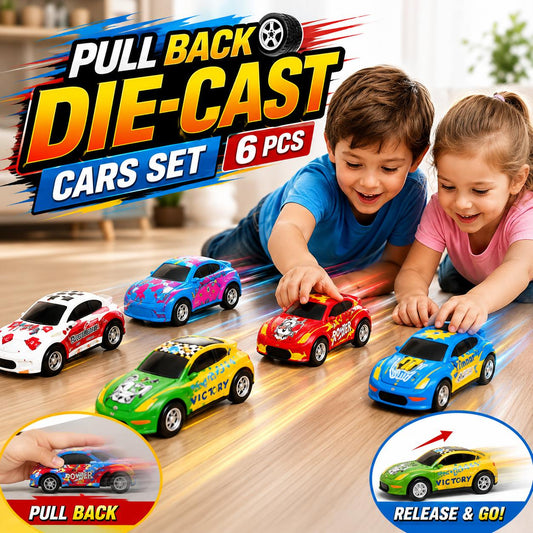 Pull Back Die-Cast Cars Set 6 Pcs Mini Racing Toy Cars for Kids - Toynix