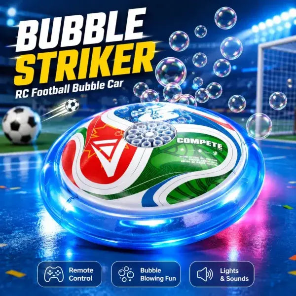 RC Bubble Soccer Hover Ball Toy with colorful LED lights, bubble-blowing feature 
