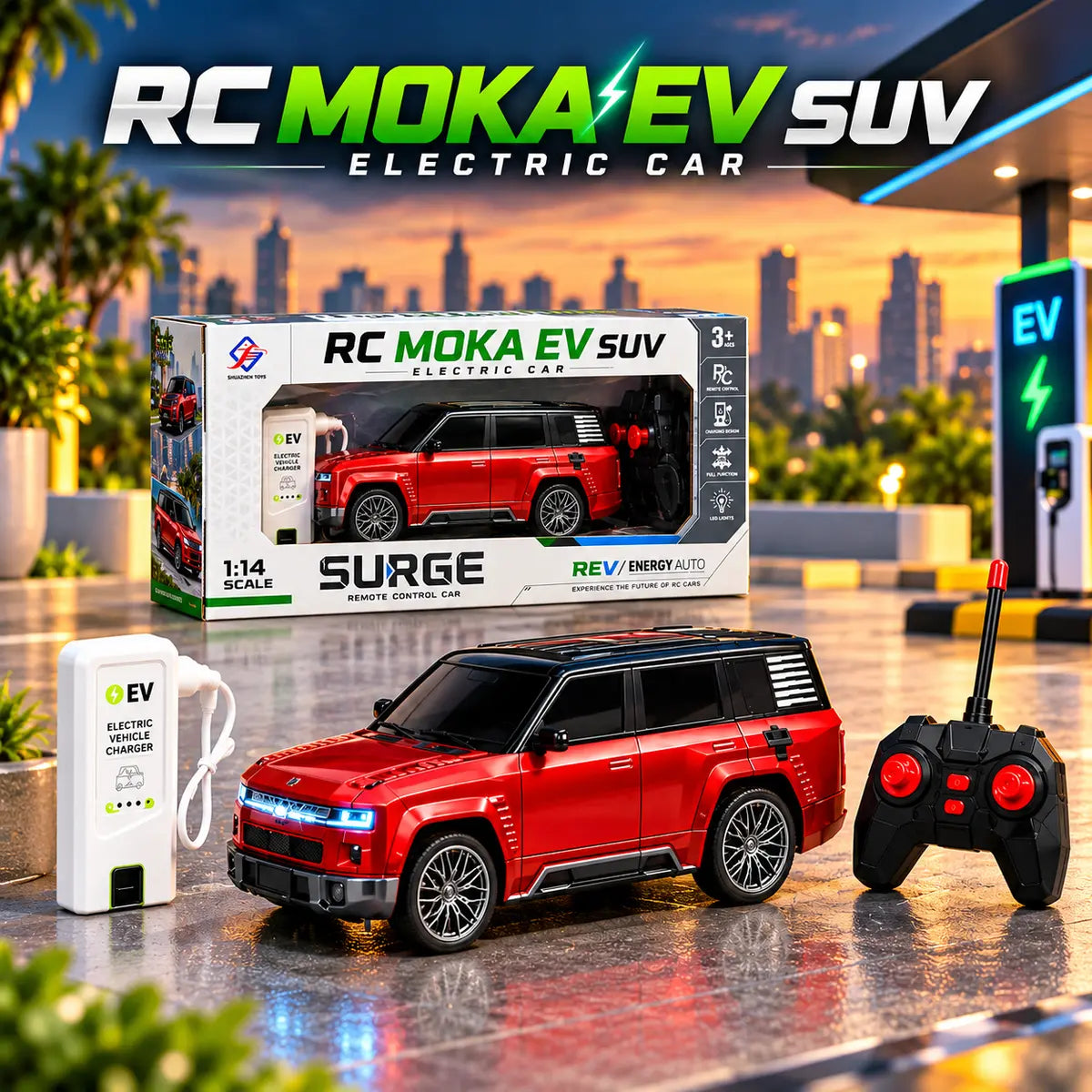 RC MOKA EV SUV Electric Car 1:14 Scale Red Remote Control SUV Toy