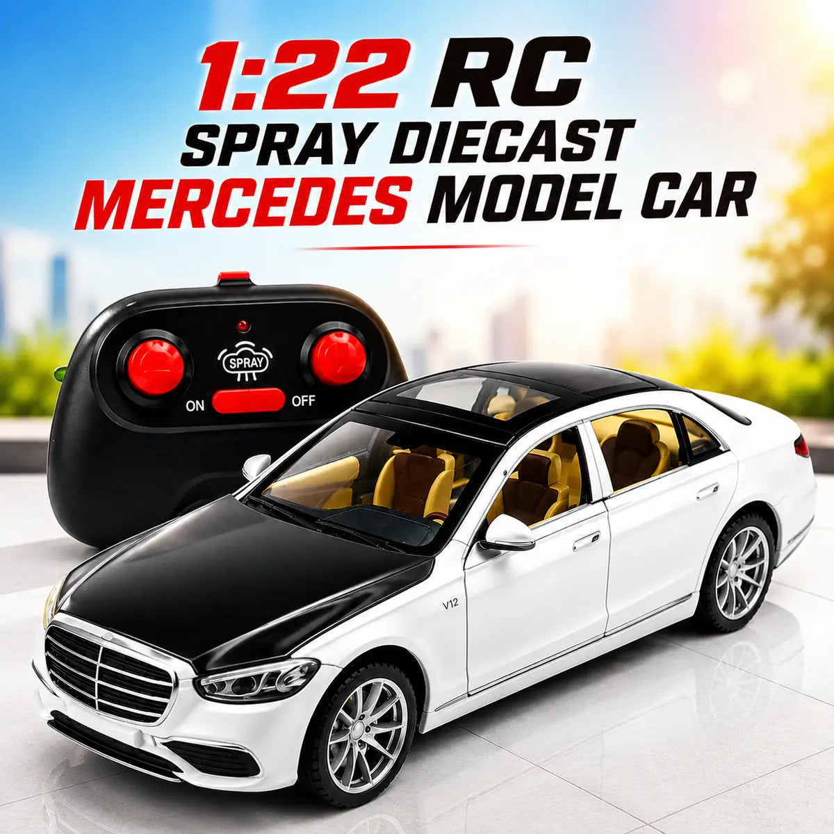 1:22 RC spray diecast Mercedes luxury model car with remote control and mist spray function