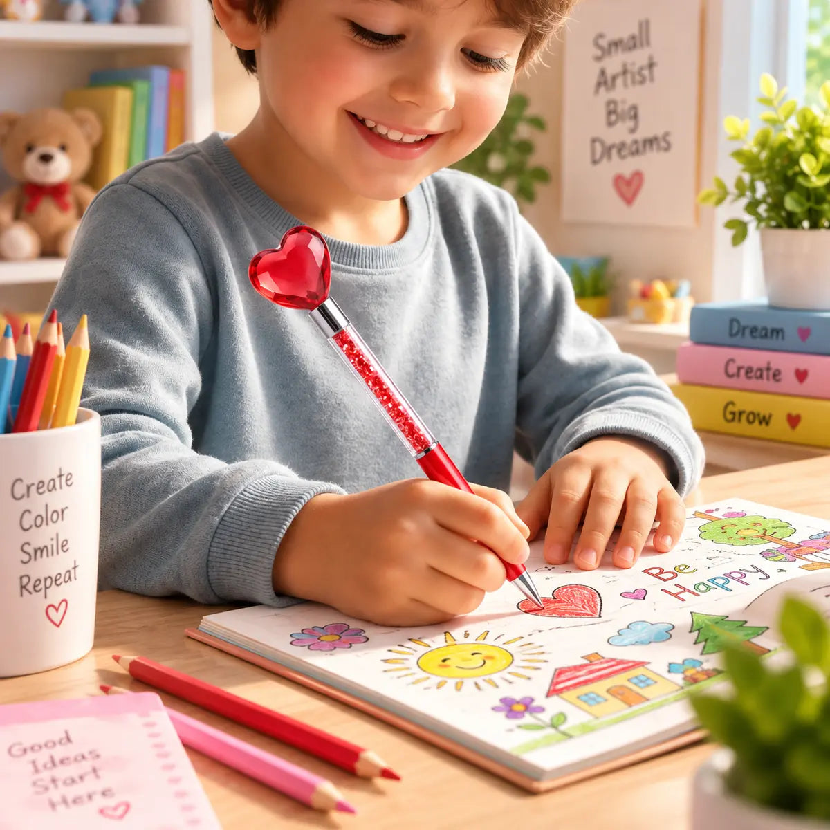 Red Heart-Shaped Pen for Kids cute novelty ballpoint pen for school writing learning and gifting