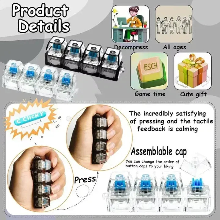 Keyboard Fidget Stress Relief Keychain for Kids & Adults (Random Colors | KC)
