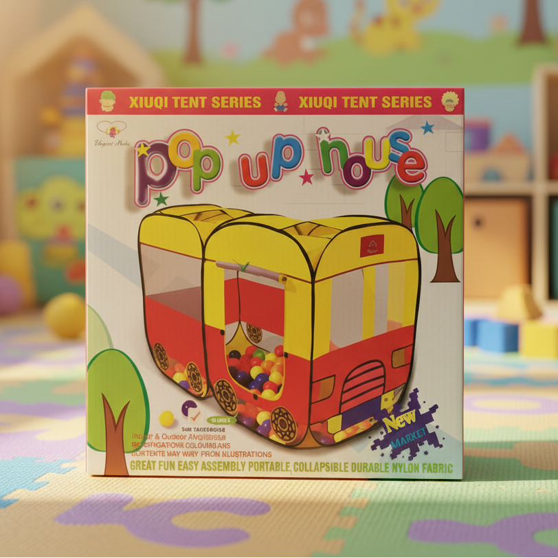 Pop Up House Tent | Bus Style Kids Play Tent Indoor & Outdoor (BW-3303)