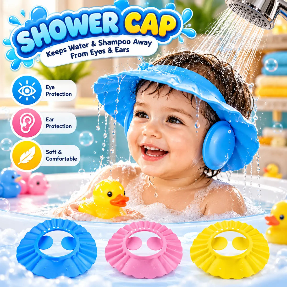 Safe Shampoo Shower Bathing Protection Cap for Babies and Kids