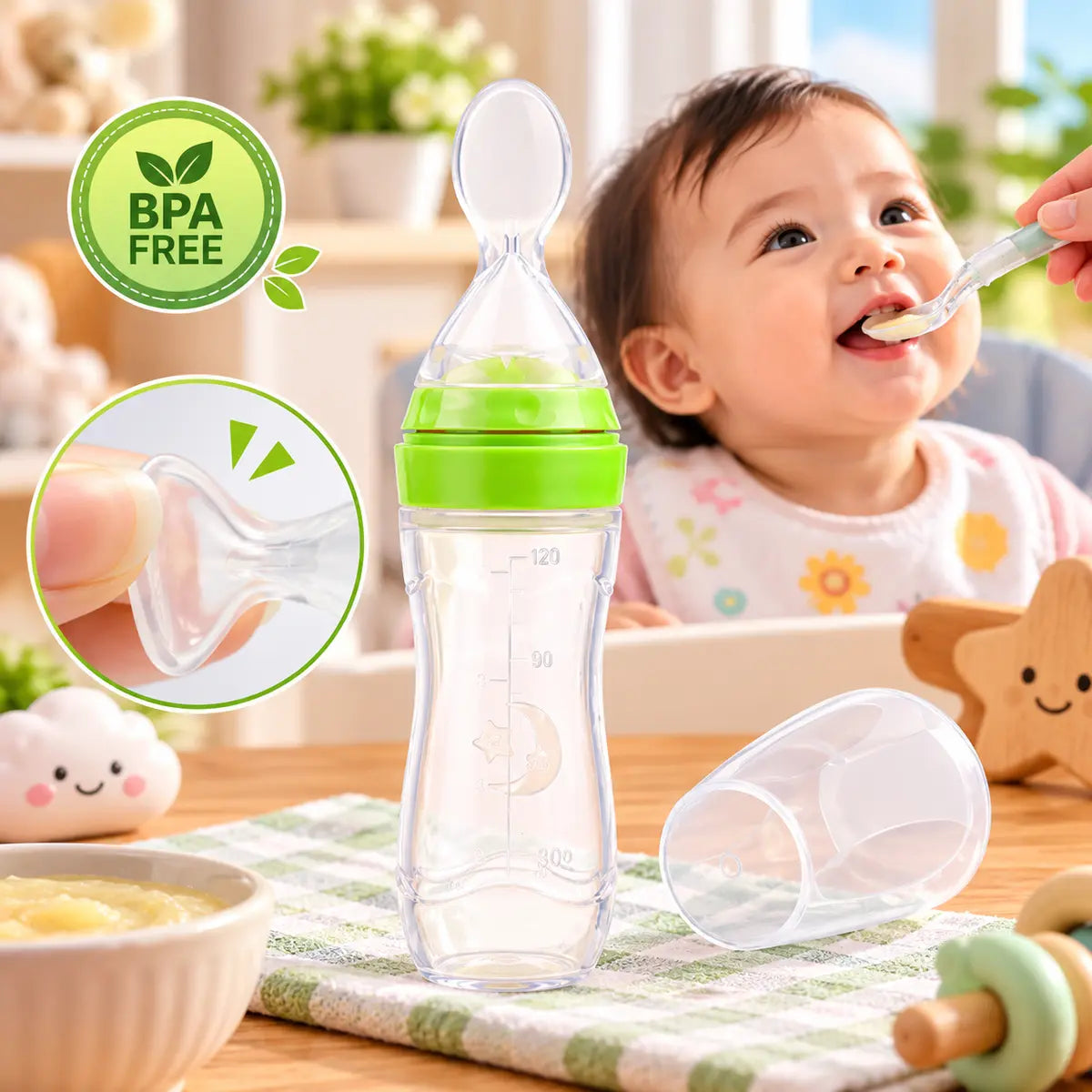 Silicone Baby Spoon Feeder Bottle Food Dispensing Feeding Spoon for Infants and Toddlers