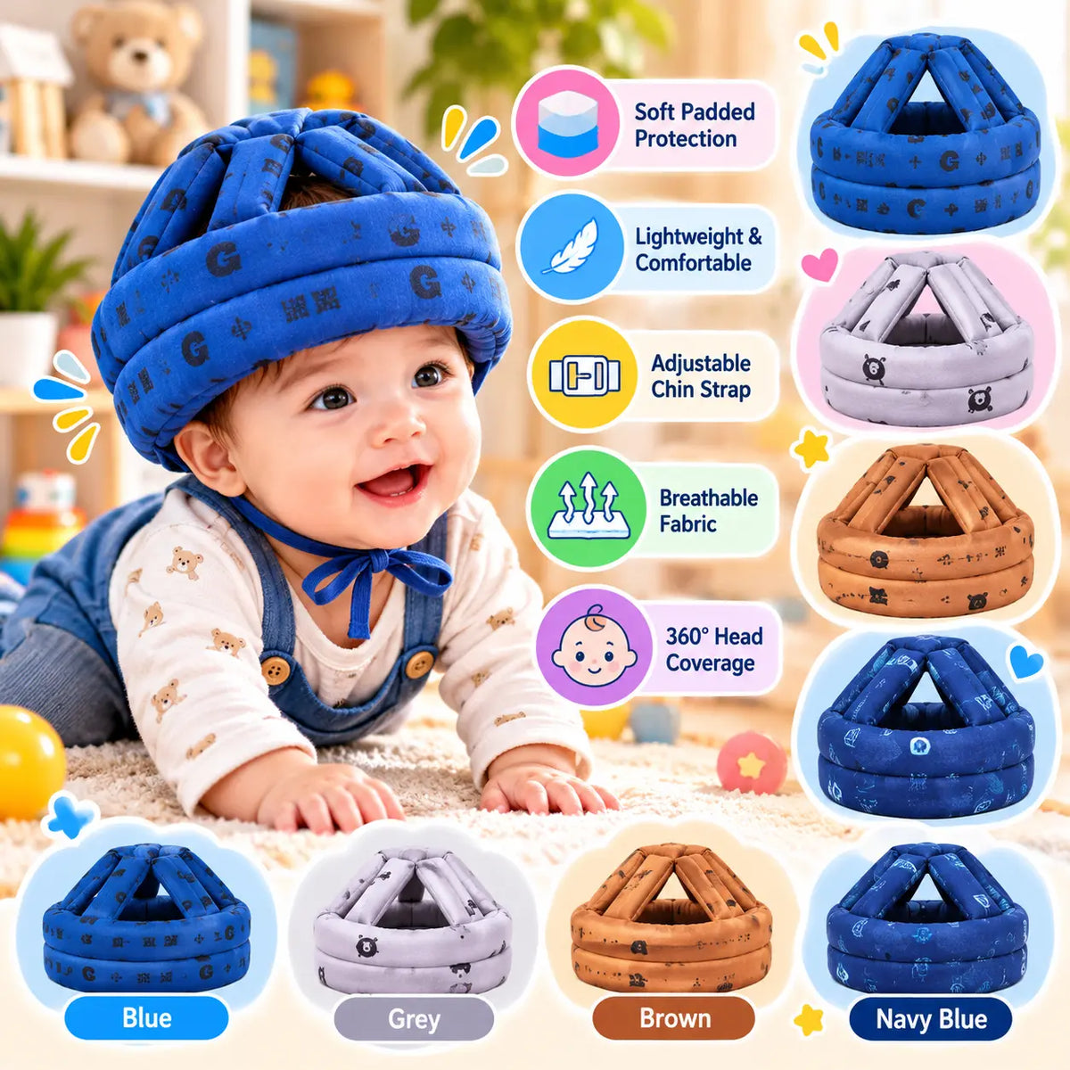 Soft Baby Head Protection Helmet for Toddlers (Random Color)