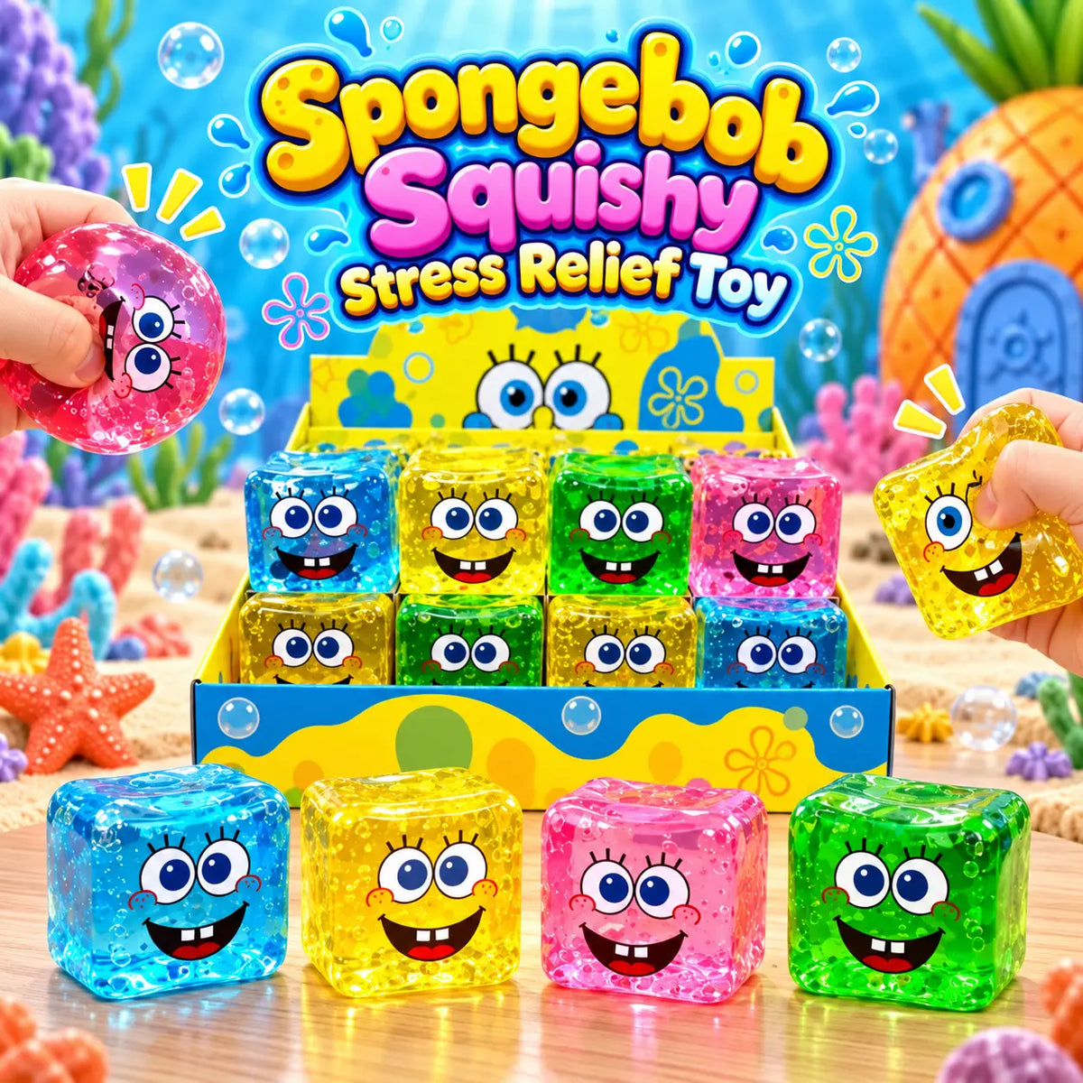 Spongebob Cube Squishy Stress Relief Toy (Random Color | JSTK)