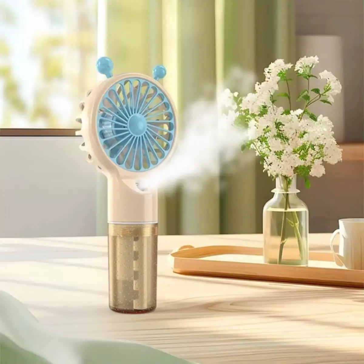 Spray Mini Rechargeable Cooling Fan with handheld mist spray for summer cooling