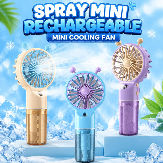 Spray Mini Rechargeable Cooling Fan with handheld mist spray for summer cooling