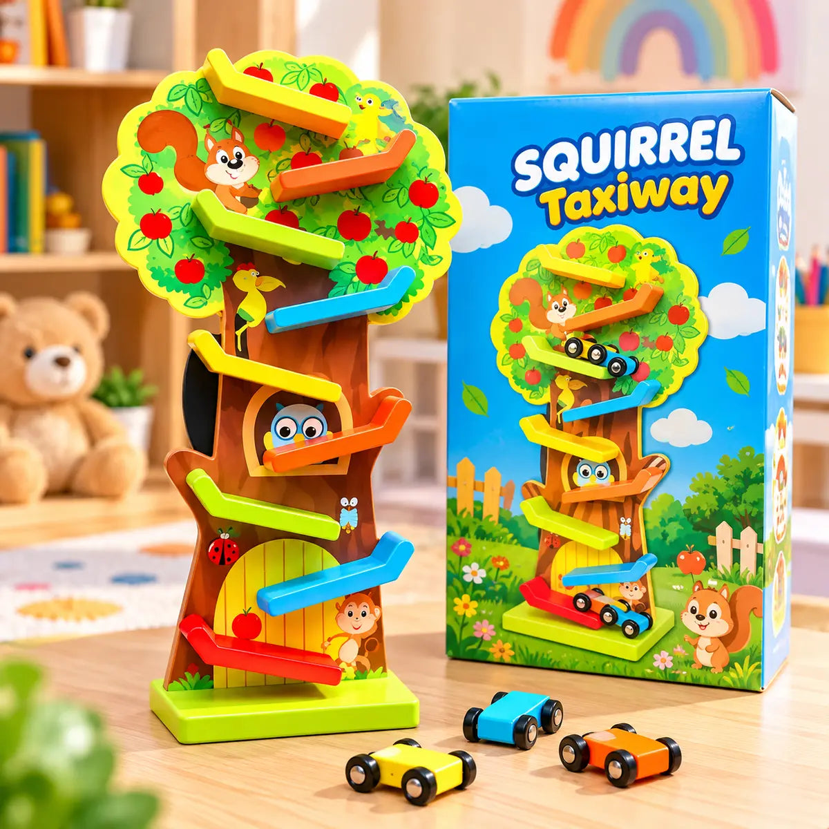 Squirrel Taxiway - Wooden Car Ramp Toy for Kids