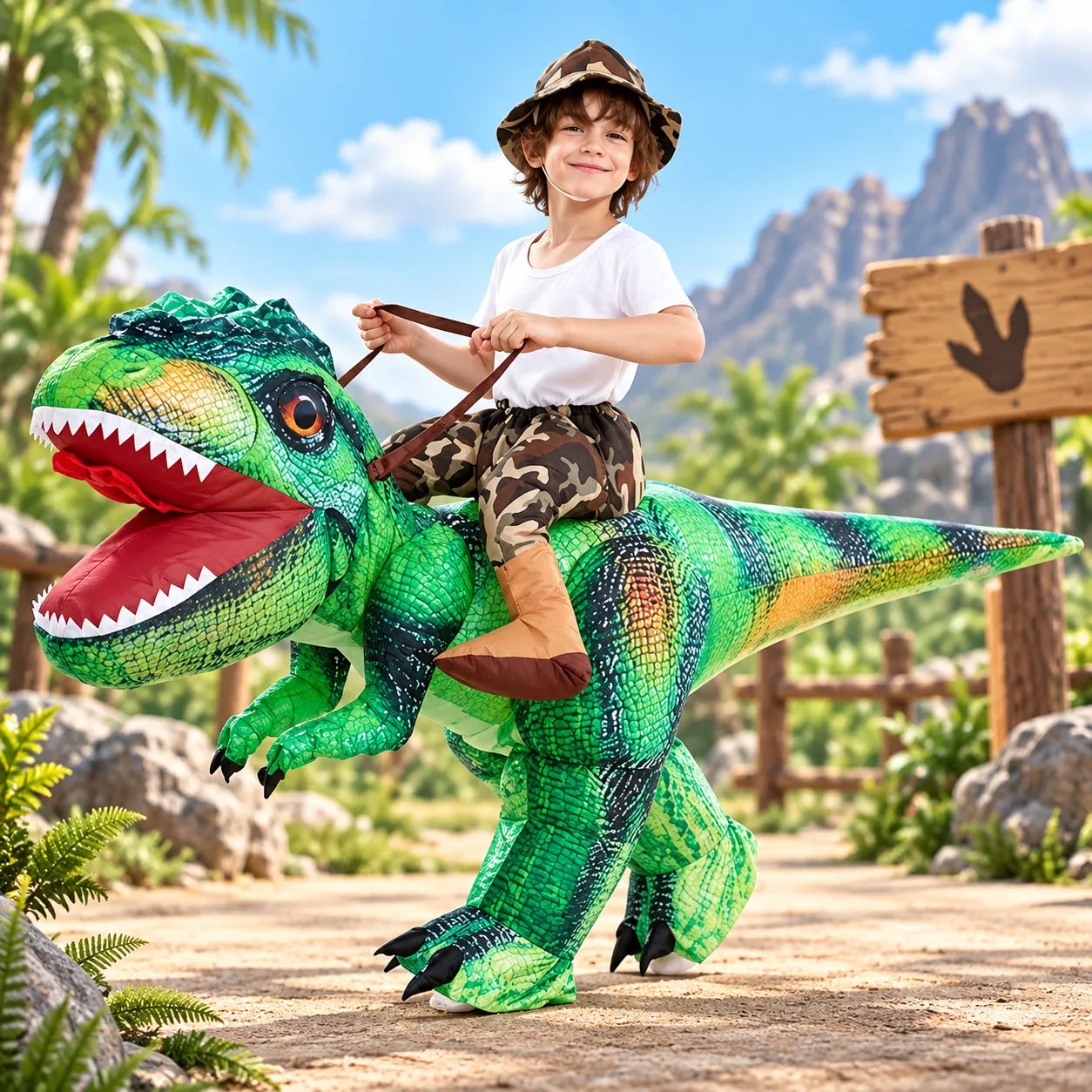 Kids Inflatable T-Rex Dinosaur Costume for Dinosaur-Themed Dress Up