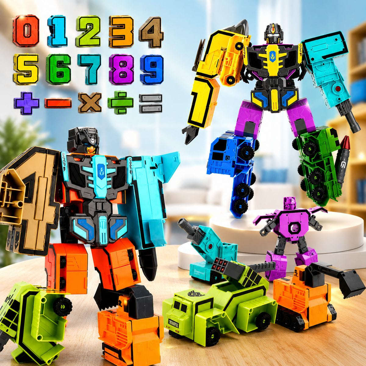 Transforming Robot Car Toy with Number Figures for Kids
