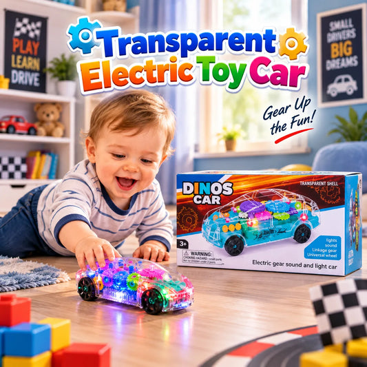 Transparent Electric Toy Car with Colorful Lights Music and Universal Gear