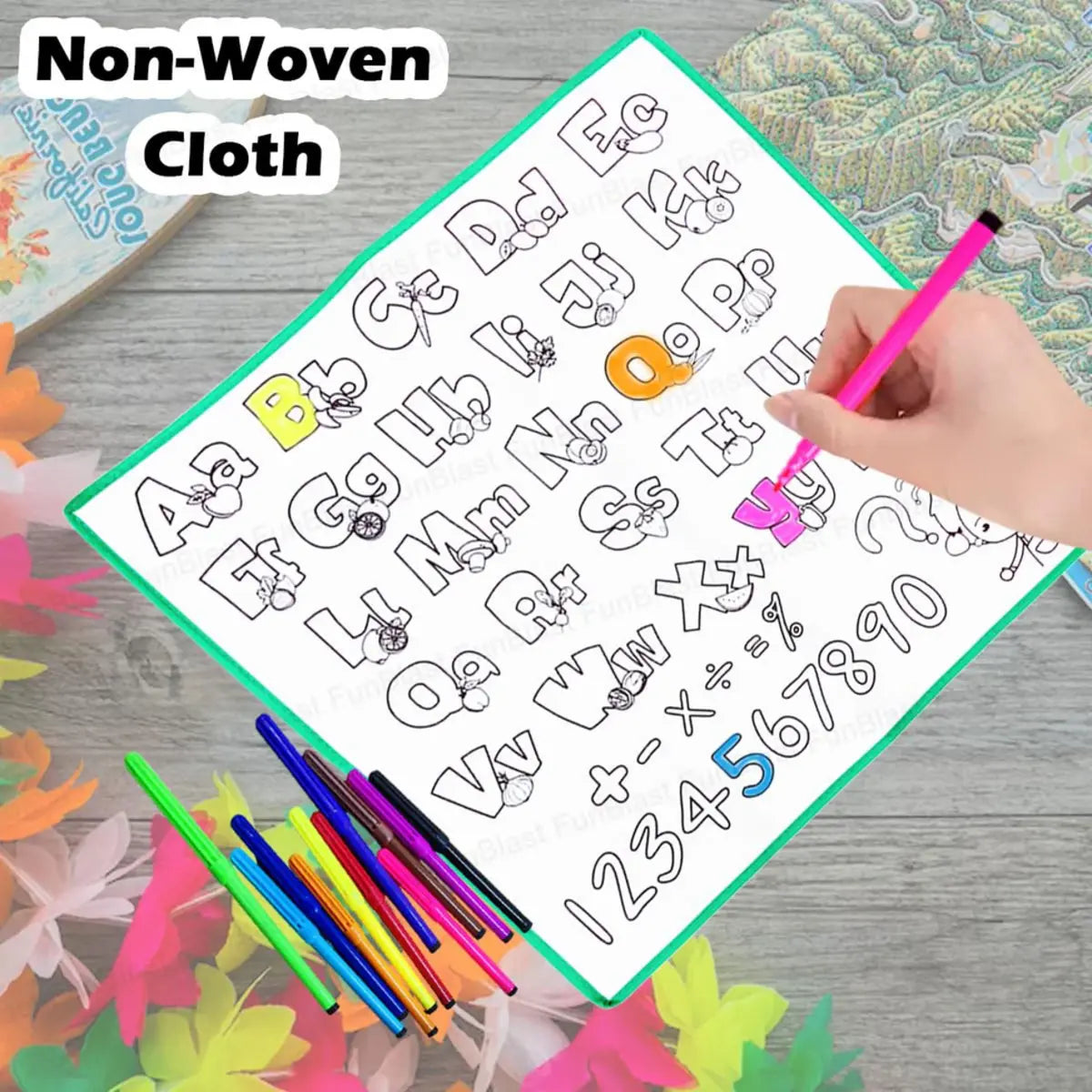 Washable DIY reusable water drawing mat for kids with drawing pens