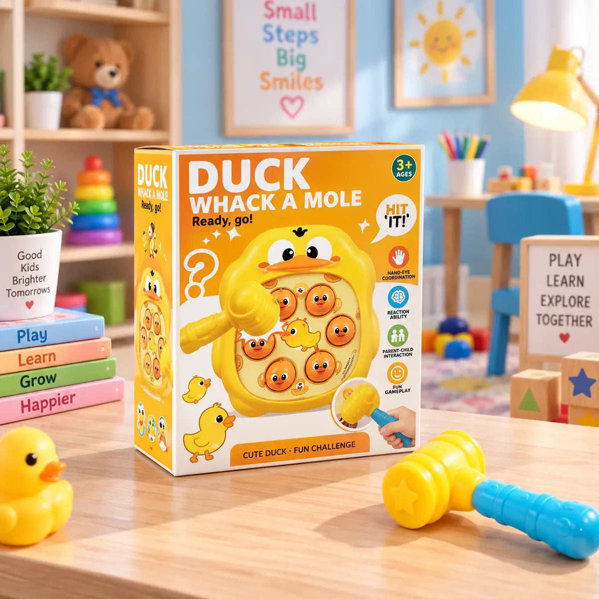 Whack A Mole Duck Toy with colorful mole pieces and hammer for kids 