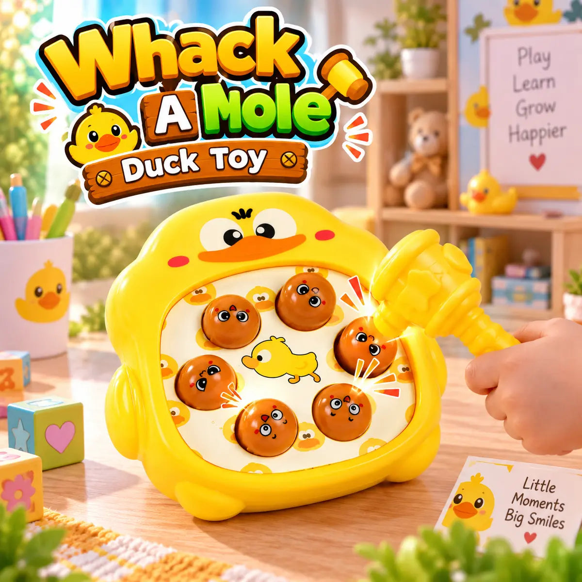Whack A Mole Duck Toy with colorful mole pieces and hammer for kids 