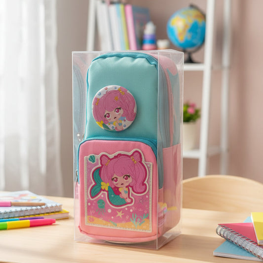 Beautiful Double Zip  Stationary Pouch For Kids - Toynix.pk