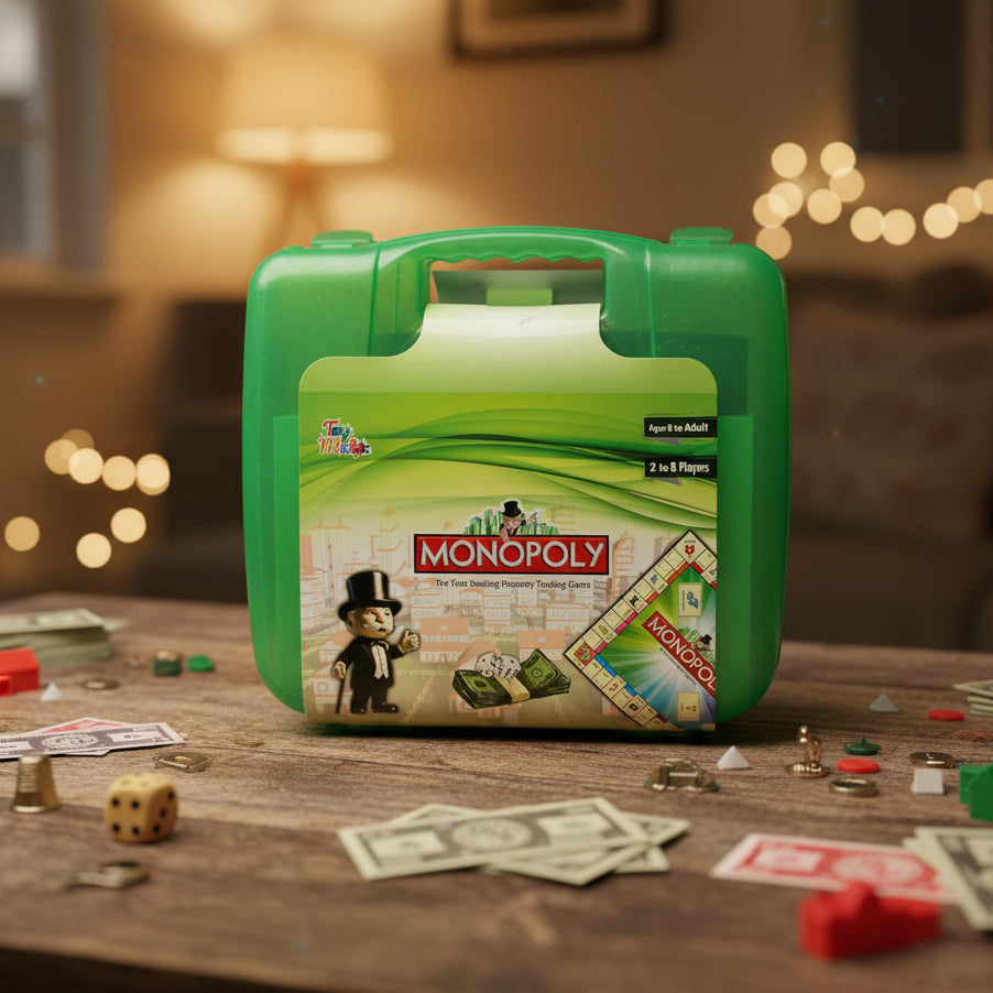 Monopoly board game for kids and family, portable briefcase edition travel game