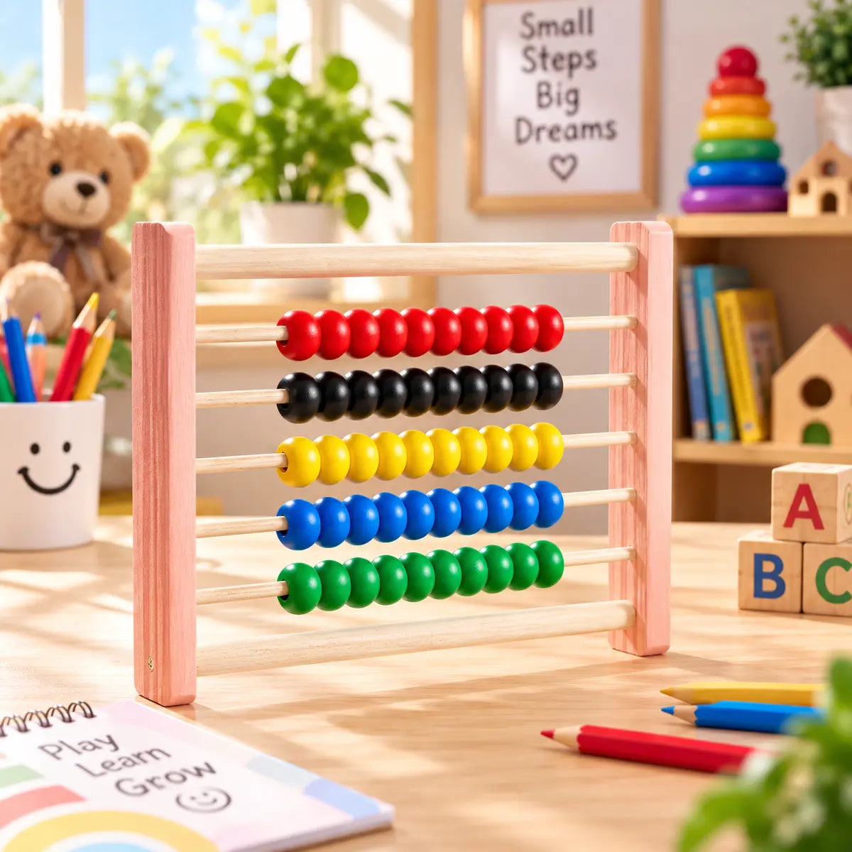 Wooden abacus counting colorful beads educational math learning toy for kids