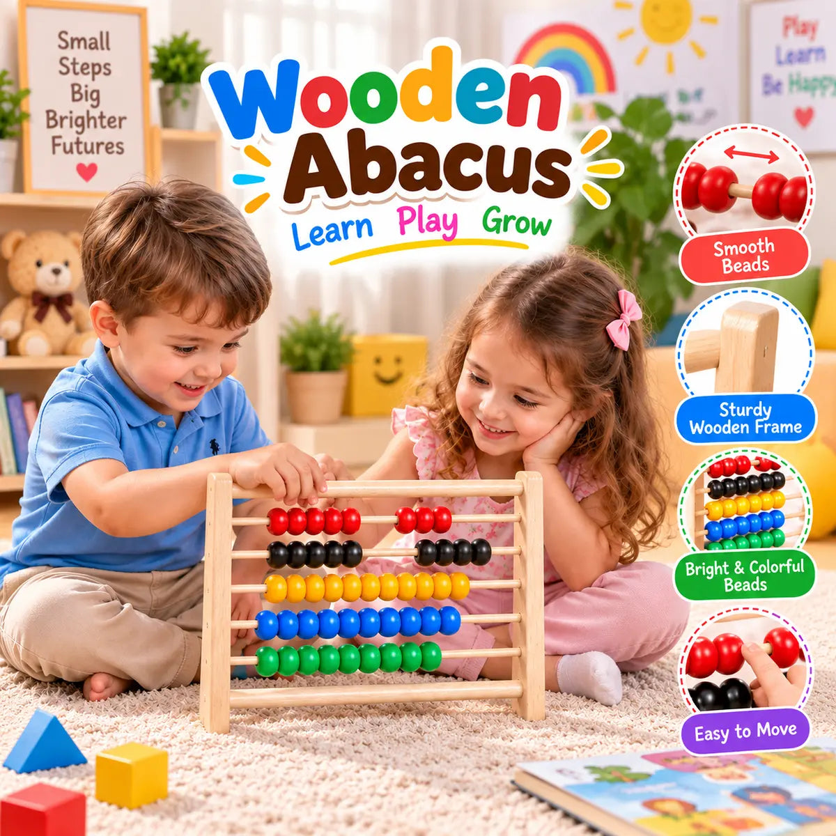 Wooden abacus counting colorful beads educational math learning toy for kids