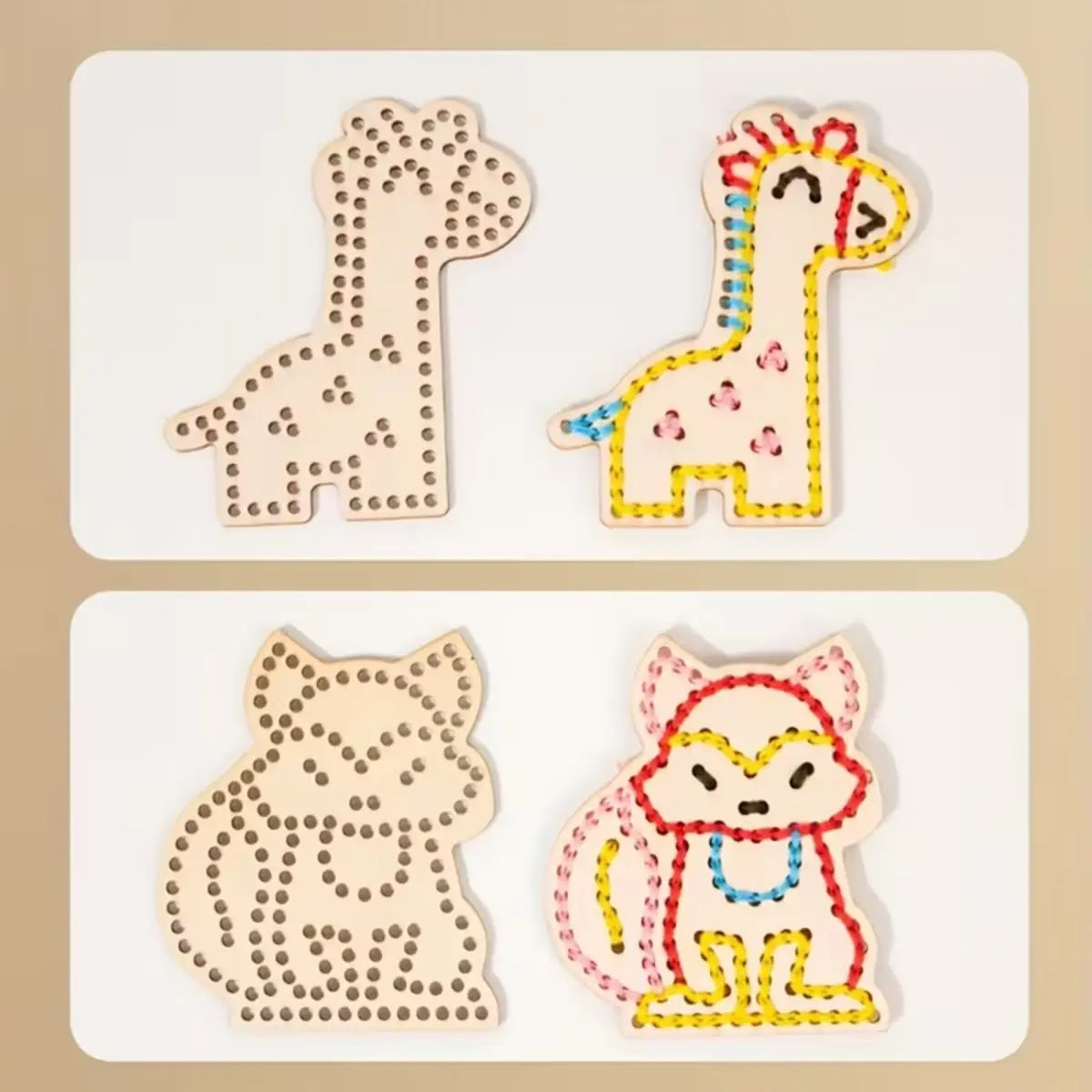 DIY Wooden Animal Cross Stitch Embroidery Kit with Colorful Threads for Kids