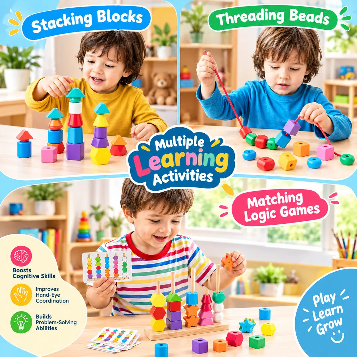 Montessori Wooden Beads Sequencing |Shape Matching For Kids