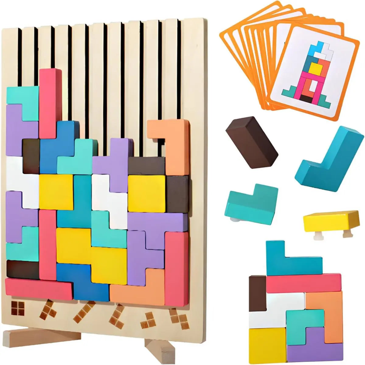 Wooden colorful geometric versatile blocks toy for kids