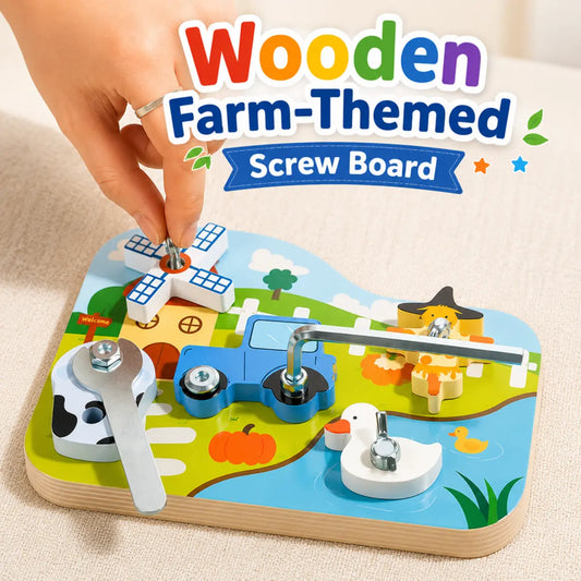 Wooden Farm-Themed Screw Board Montessori Fine Motor Activity Toy for Kids