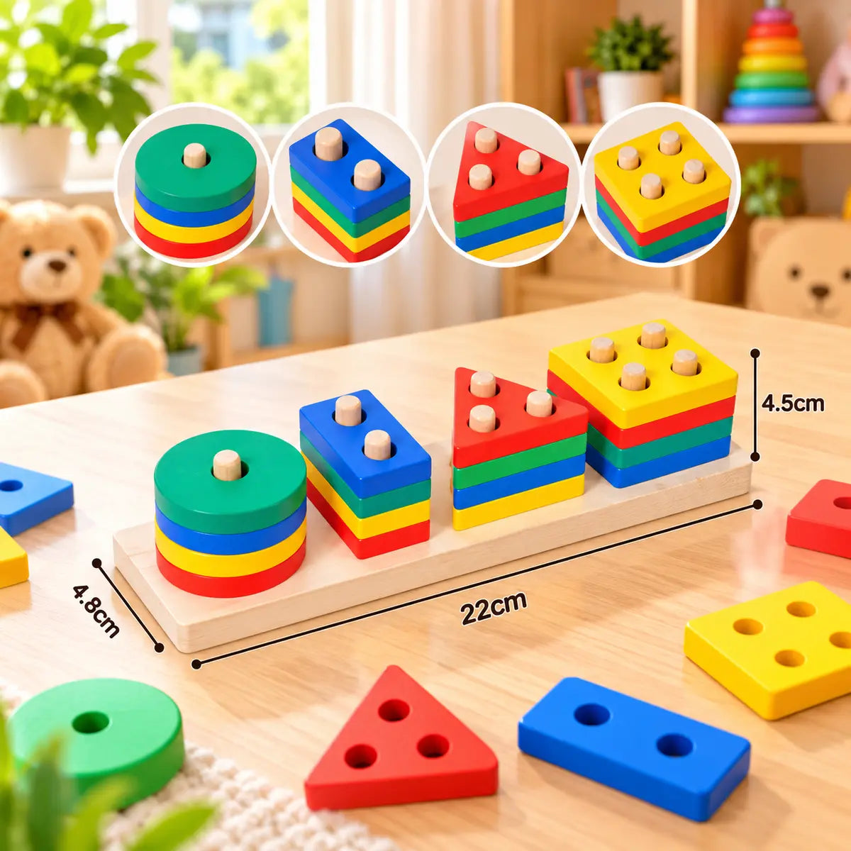 Wooden Geometric Shape Blocks For Kids - 4 Shapes (2025-57)