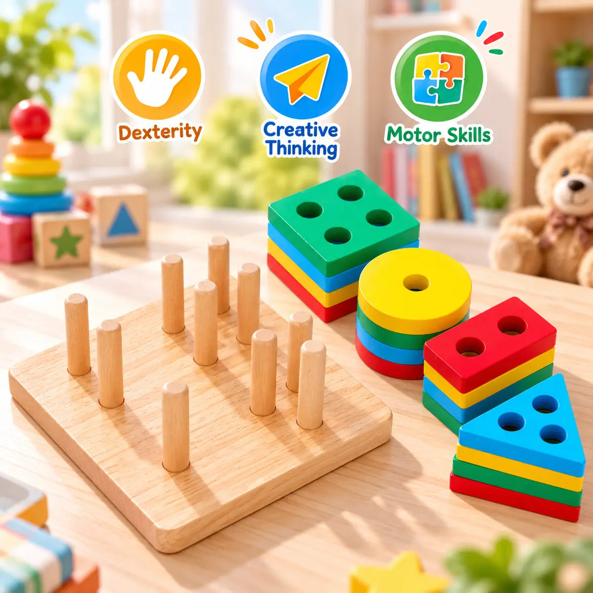 Wooden Geometric Shape Matching Blocks For Kids (2025-56)