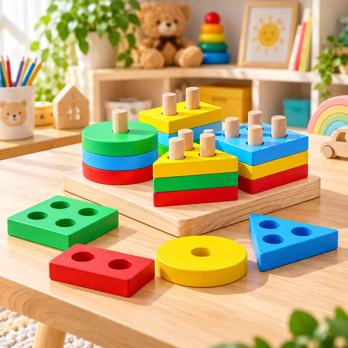 Wooden Geometric Shape Matching Blocks For Kids (2025-56)