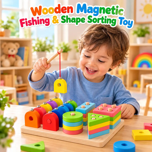Wooden Magnetic Fishing and Shape Sorting Toy for Kids Montessori Educational Learning Board