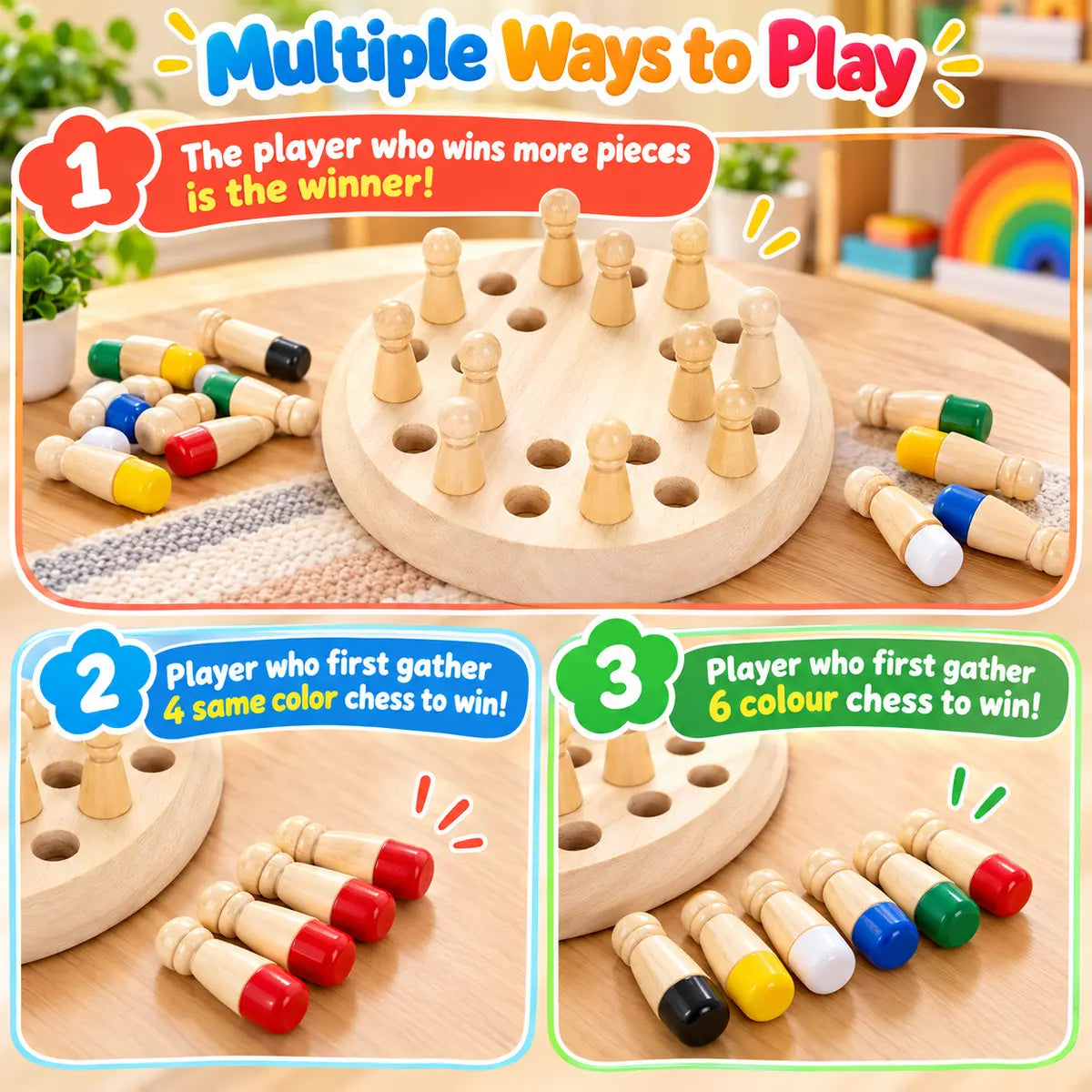 Wooden Memory Matching Chess Game for Kids