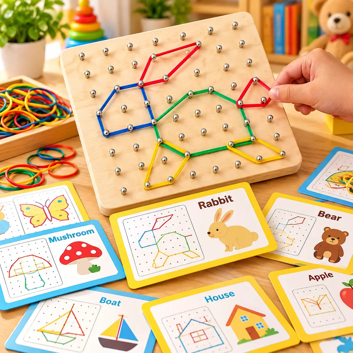 Wooden Montessori Geometry Creative Peg Board For Kids (2025-28)