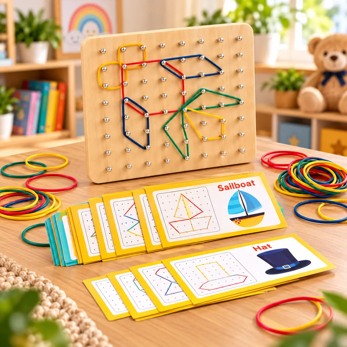 Wooden Montessori Geometry Creative Peg Board For Kids - Toynix.pk