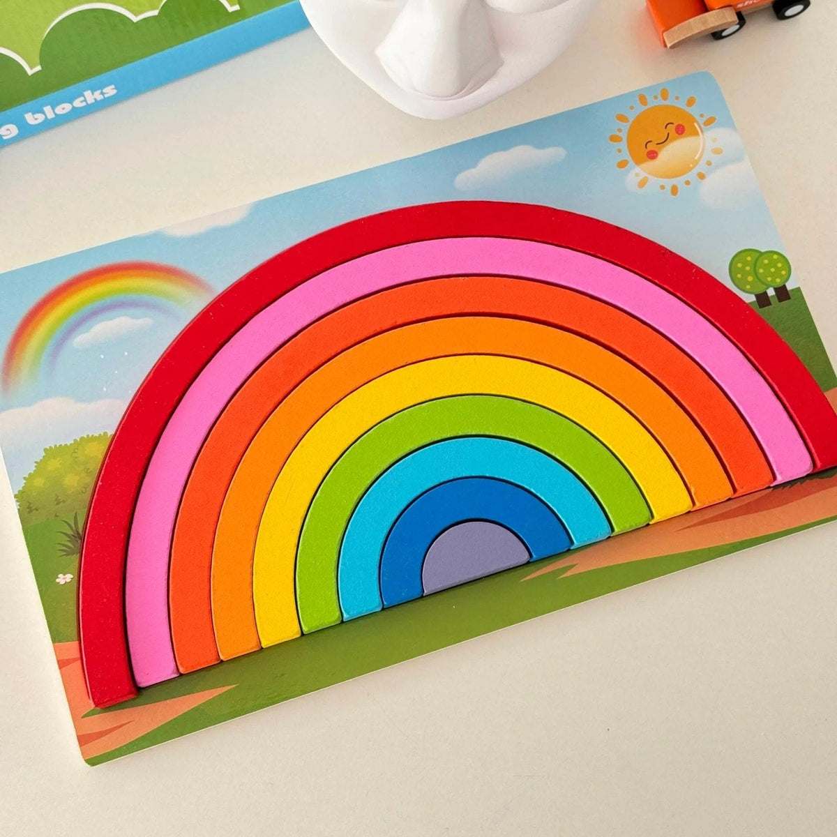 Colorful wooden rainbow building blocks and stacking toy for kids