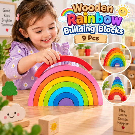Colorful wooden rainbow building blocks and stacking toy for kids