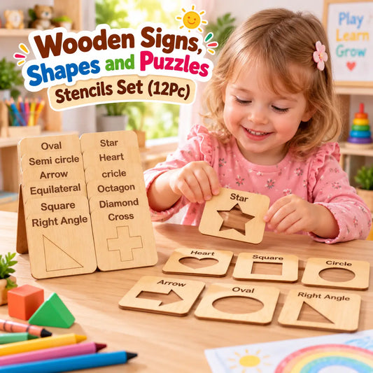 Wooden Signs, Shapes and Puzzles Stencils Set - Toynix.pk