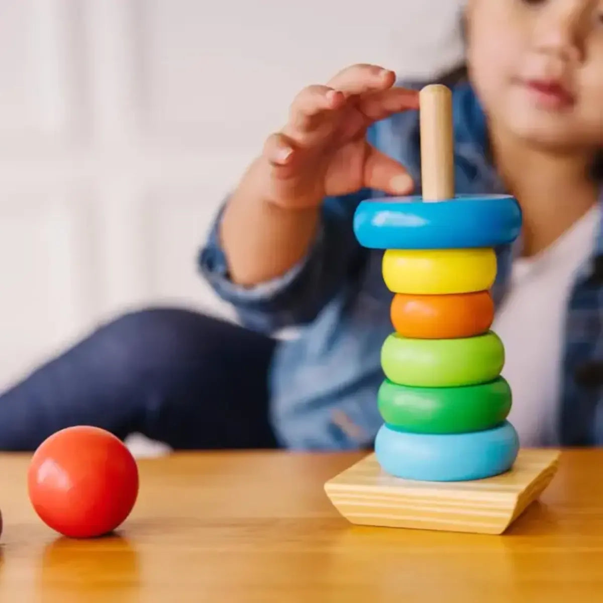 Wooden Stacking Rainbow Tower Toy with Colorful Rings for Kids