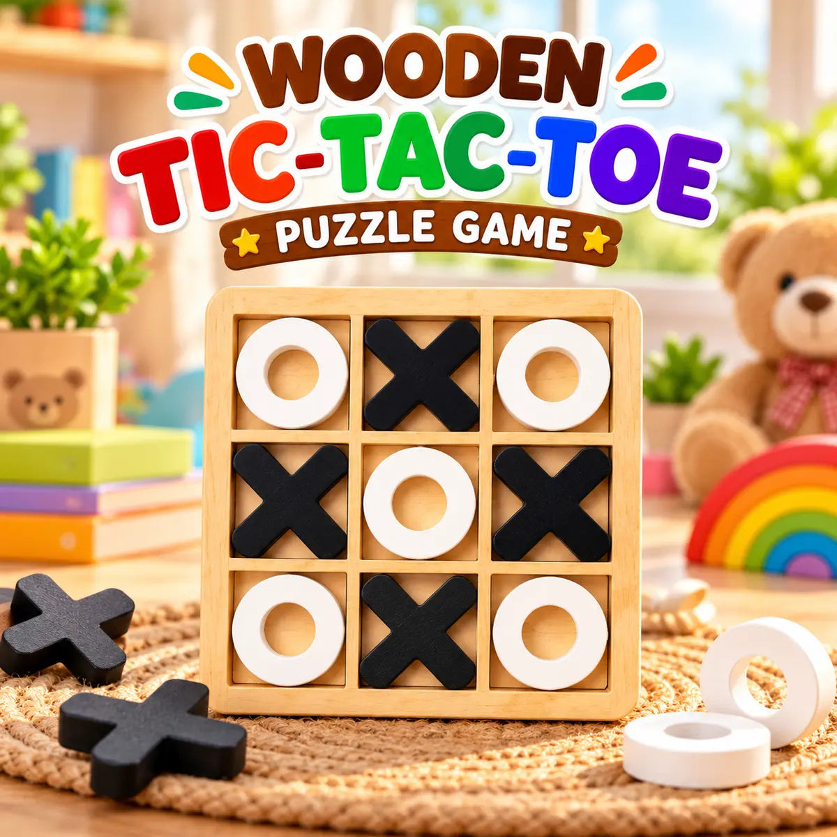 Wooden Tic-Tac-Toe Puzzle Game - Toynix.pk