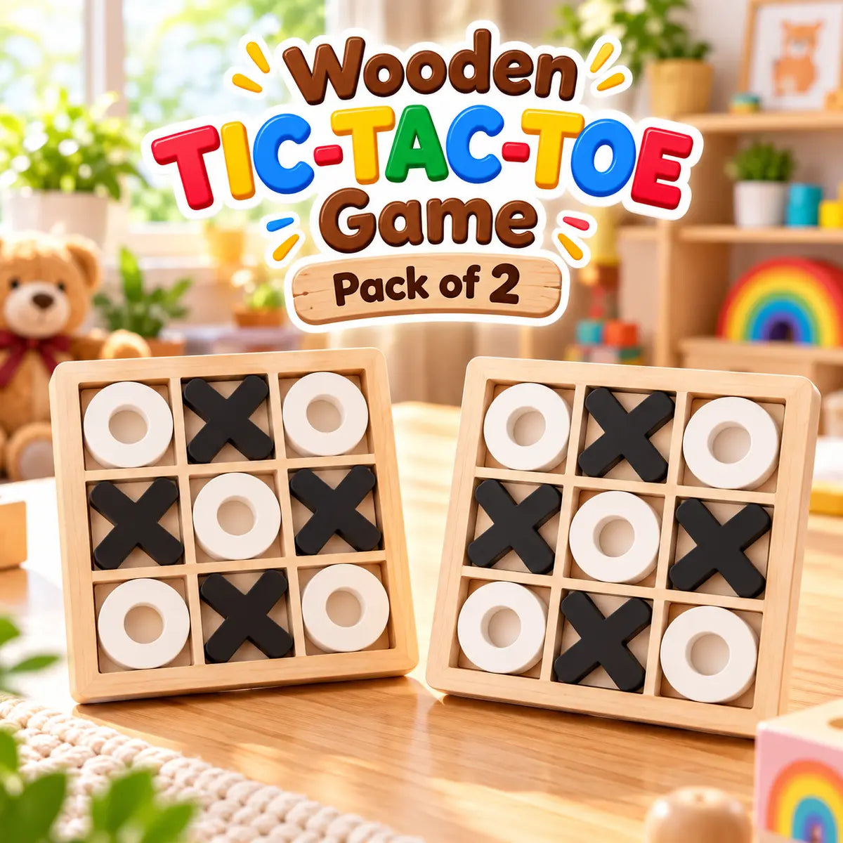 Wooden Tic-Tac-Toe Puzzle Game - Toynix.pk