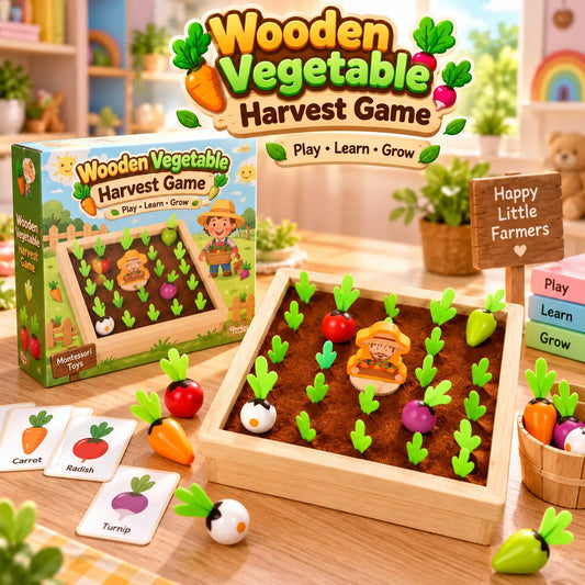 Wooden Vegetable Harvest Learning Game with Colorful Vegetable Pieces for Kids