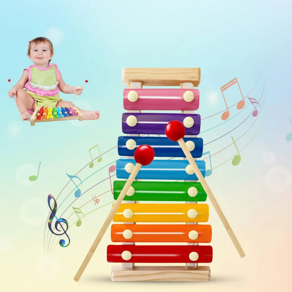 Colorful Wooden Xylophone Musical Instrument Toy for Kids